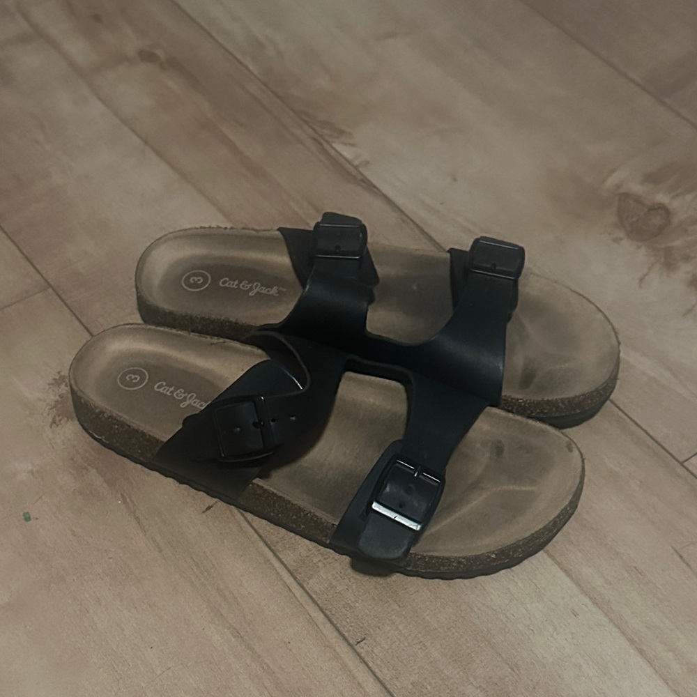 Cat & Jack Black Double-Strap Buckle Slide Sandals